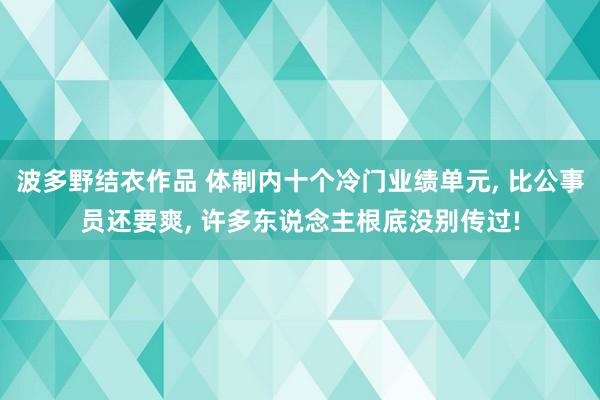 波多野结衣作品 体制内十个冷门业绩单元, 比公事员还要爽, 许多东说念主根底没别传过!