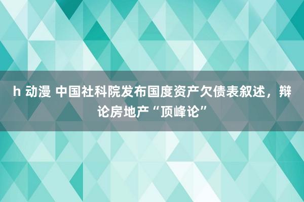 h 动漫 中国社科院发布国度资产欠债表叙述，辩论房地产“顶峰论”