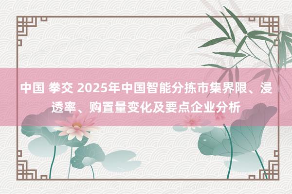 中国 拳交 2025年中国智能分拣市集界限、浸透率、购置量变化及要点企业分析